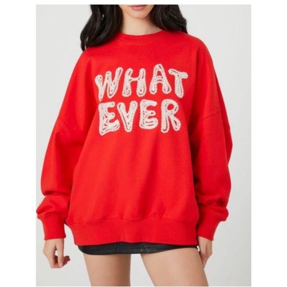 FOREVER 21 | NEW Orangey Red "WHAT EVER" Oversized Sweatshirt Women’s Size Small